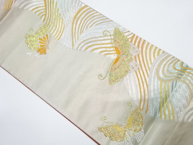 波に蝶模様織り出し袋帯